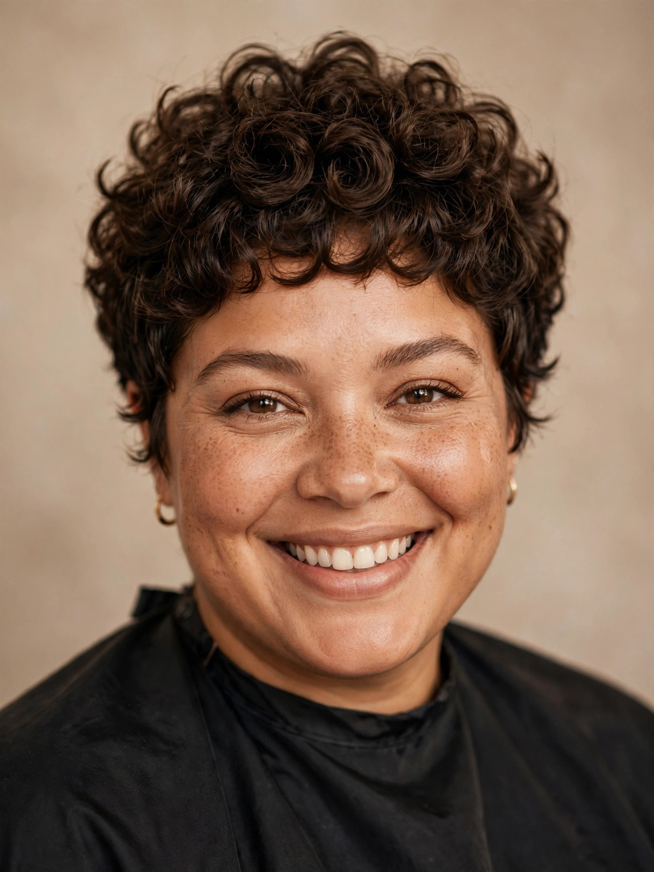 Short curly pixie cut on natural curls