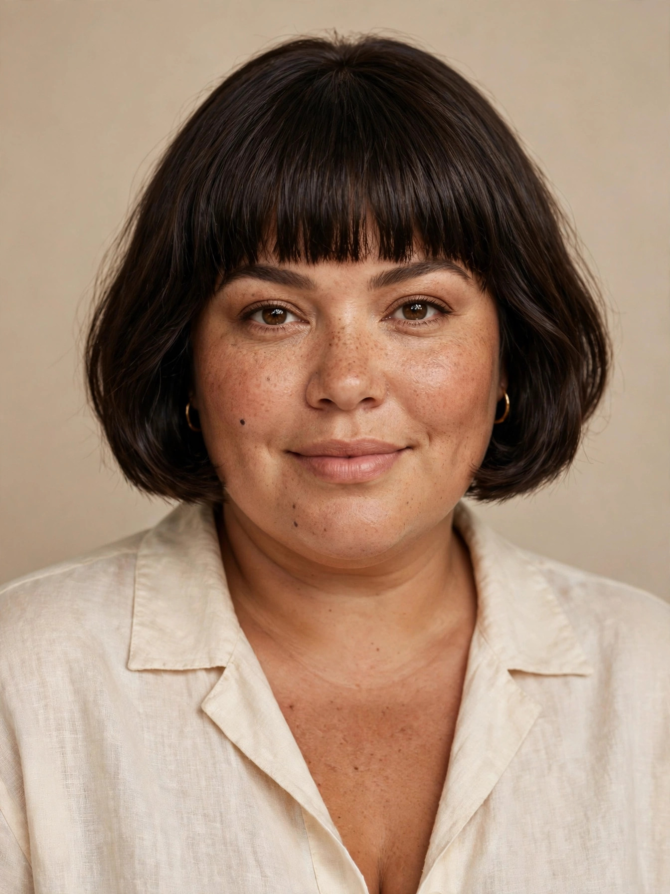 French bob haircut with straight-across bangs