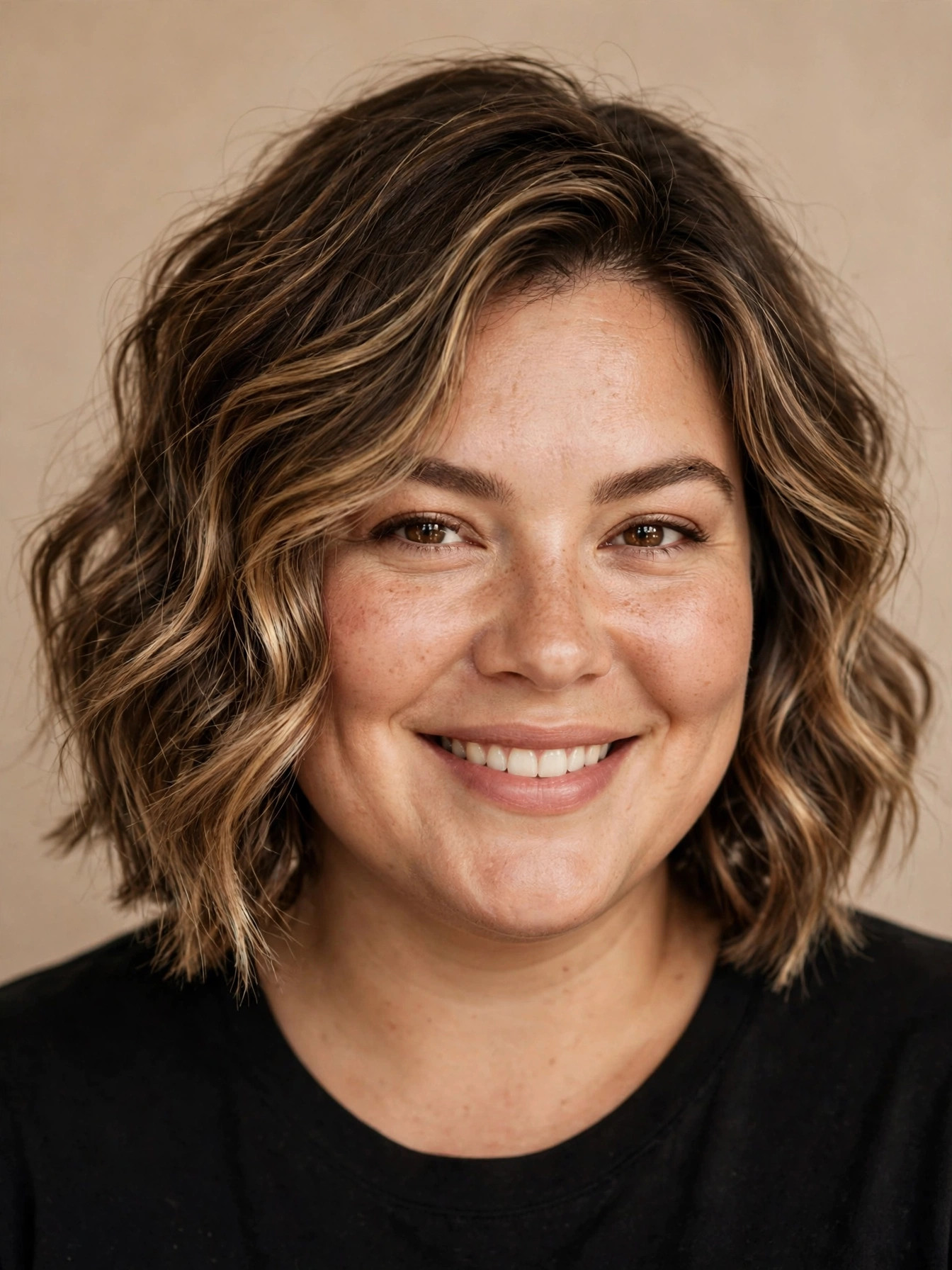 Wavy chin-length bob with soft beach waves