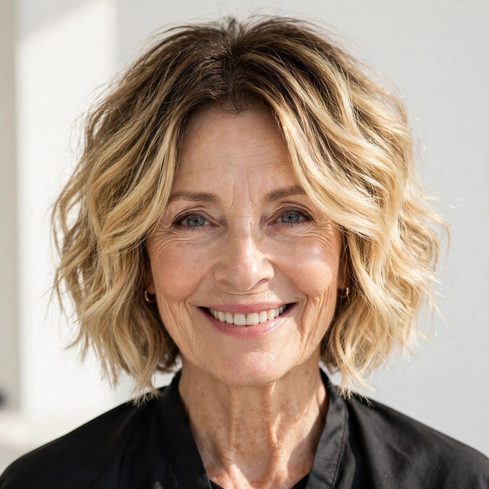 Sunlit Blonde Bob with Shadowed Roots