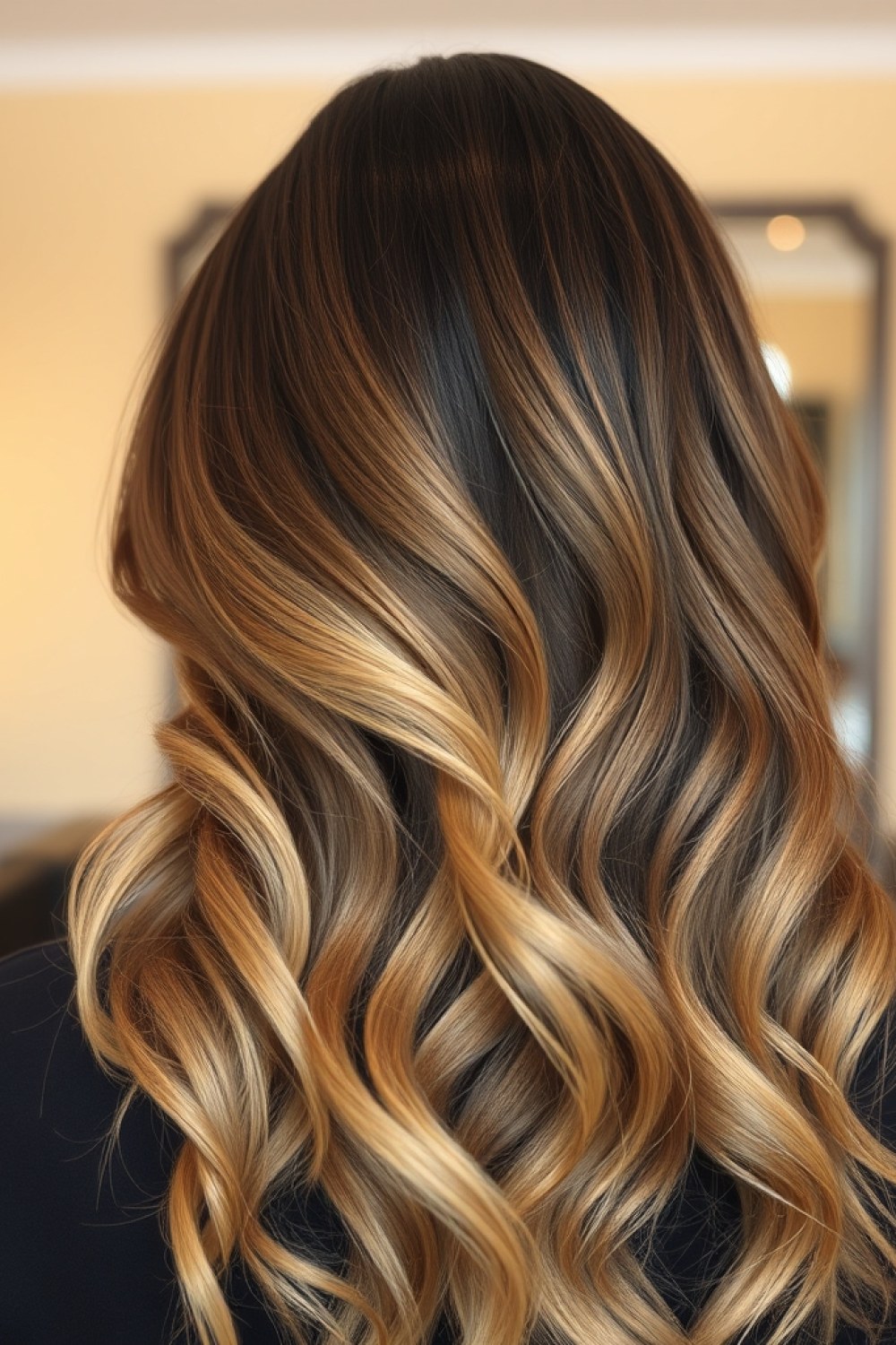 27 Honey Golden Blonde and Caramel Balayage on Dark Brown: Warm Blend Ideas