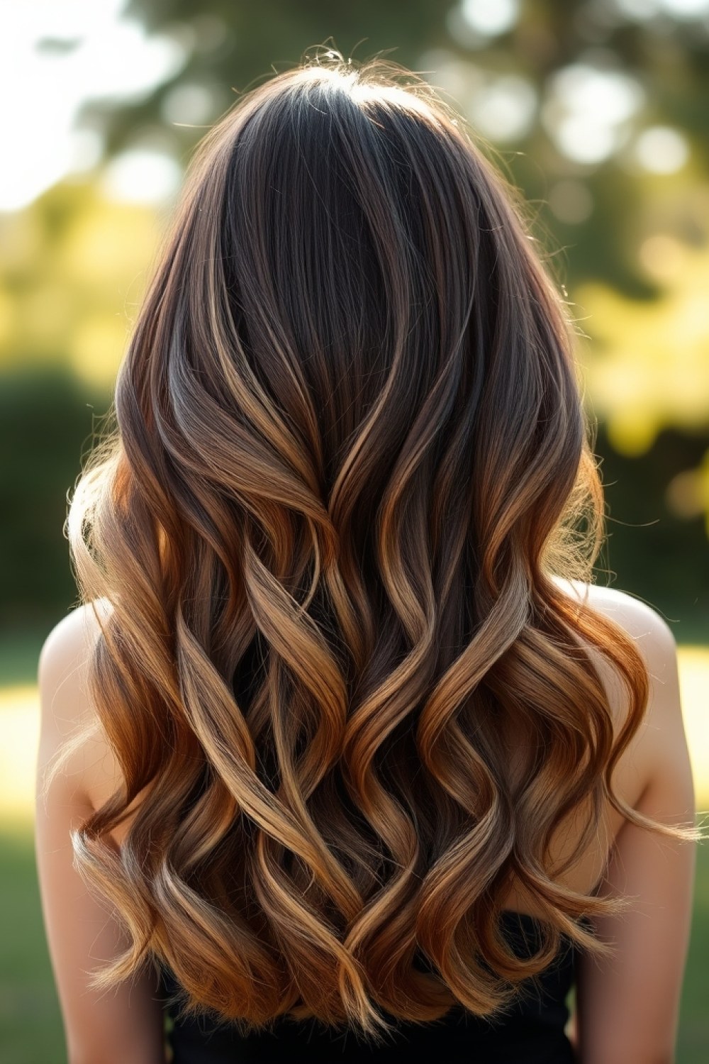 27 Honey Golden Blonde and Caramel Balayage on Dark Brown: Warm Blend Ideas