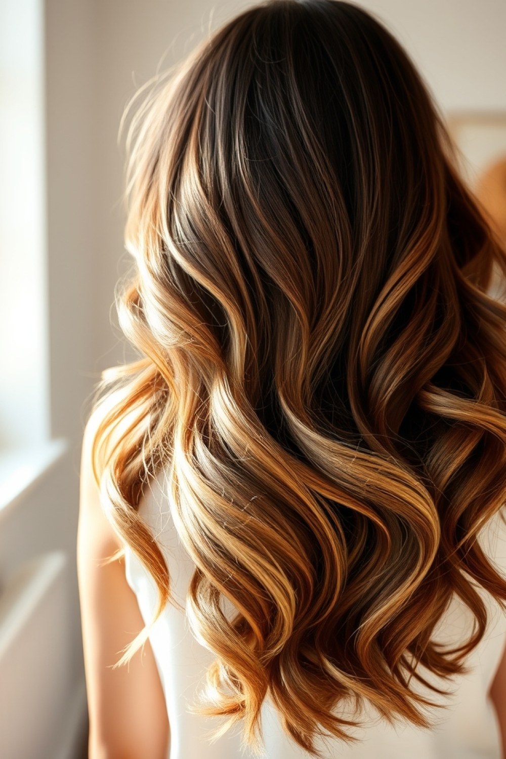 27 Honey Golden Blonde and Caramel Balayage on Dark Brown: Warm Blend Ideas