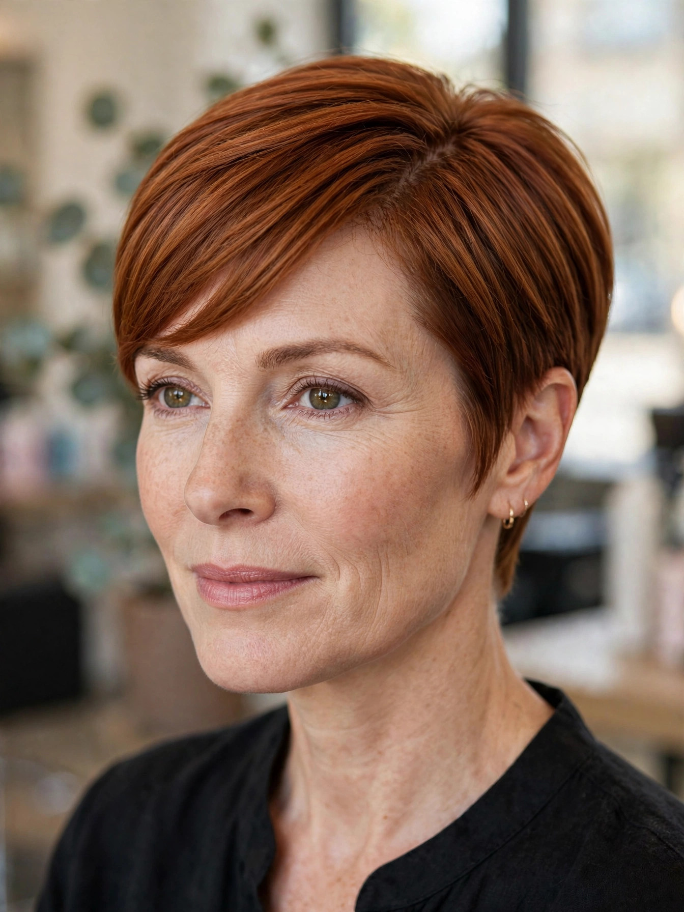 Side-swept pixie haircut with deep side part