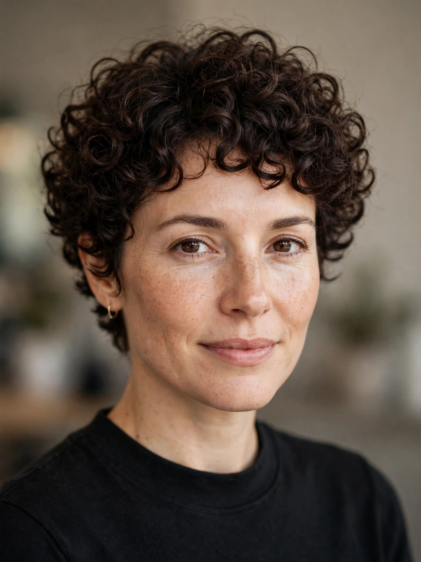 Curly air-dried pixie with natural volume