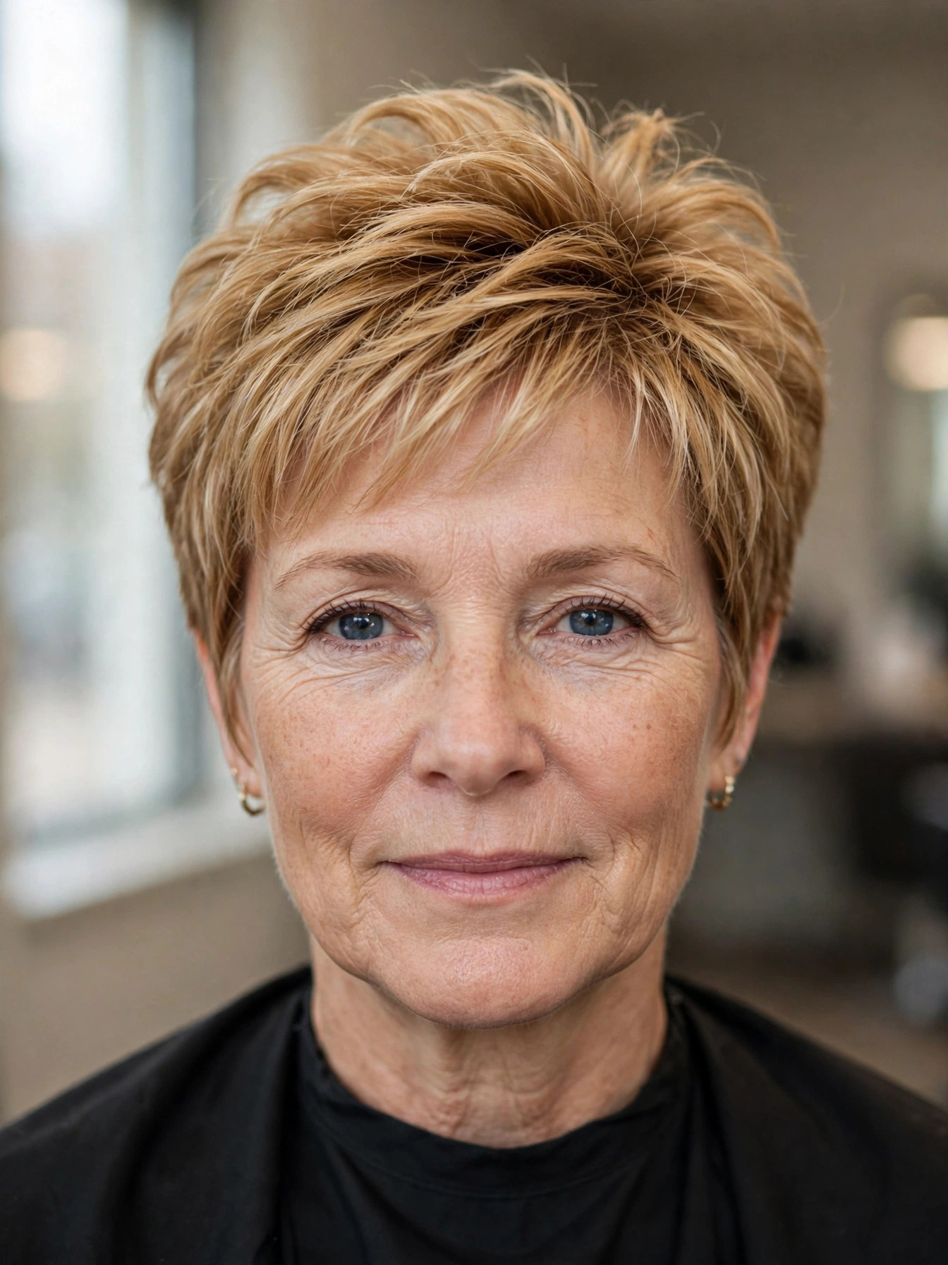 Short layered pixie with crown volume