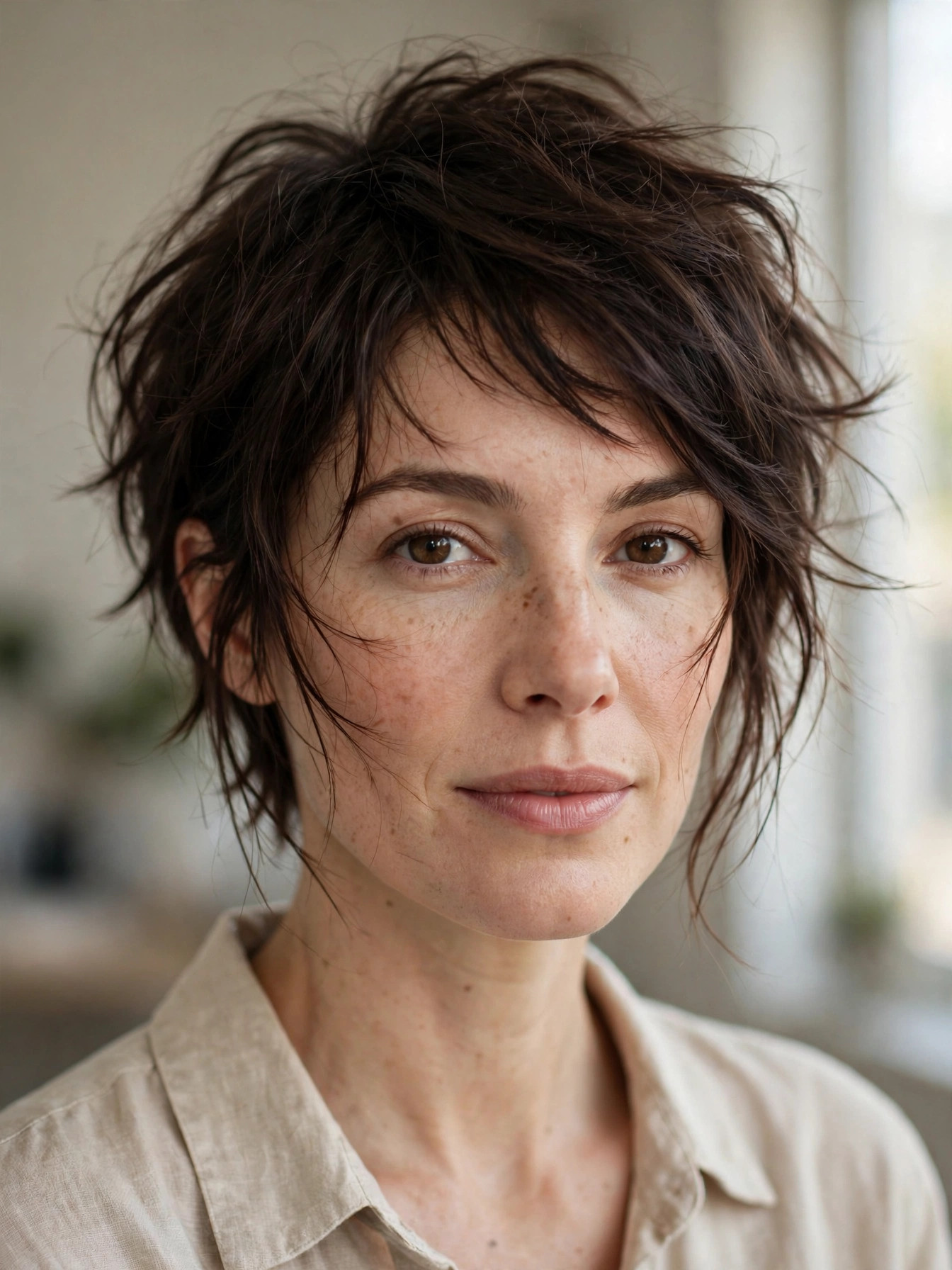 Messy bedhead pixie with matte texture