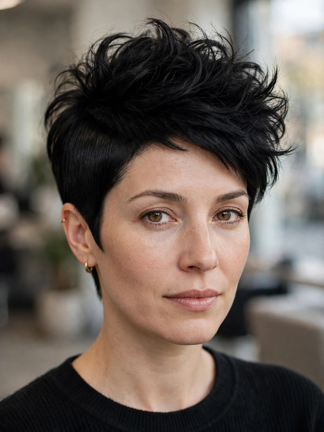 Two-texture pixie with slick sides and fluffy top