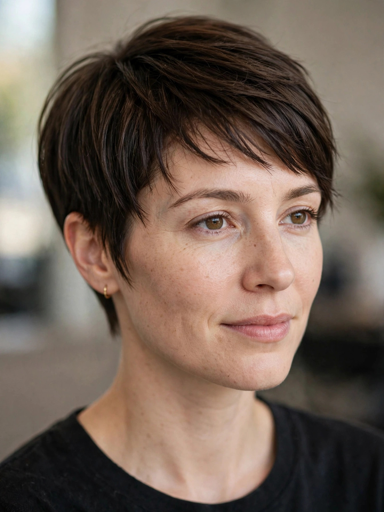 Razor-cut pixie with feathered ends