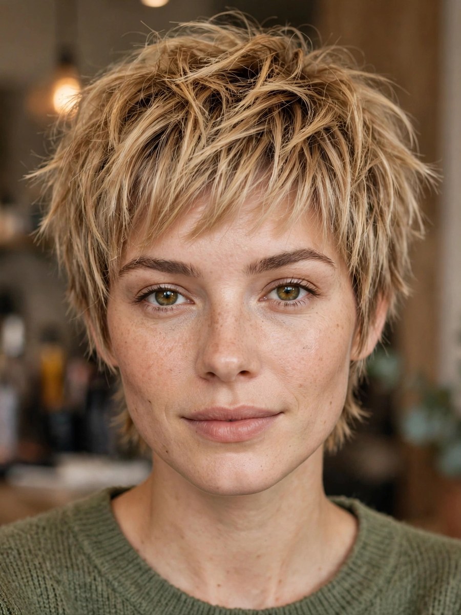Choppy piecey pixie haircut for fine thin hair