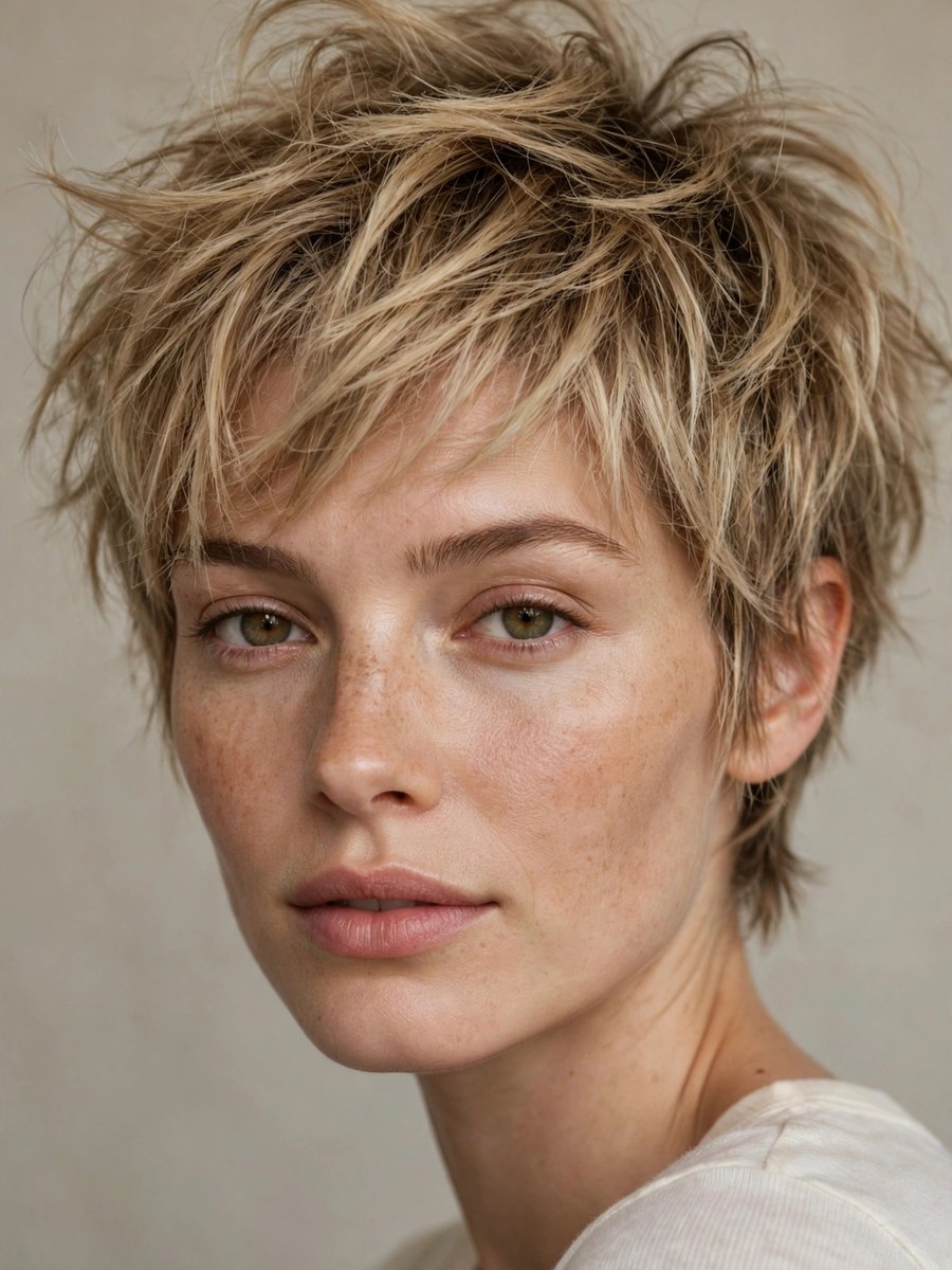 Tousled bedhead pixie haircut for thin fine hair