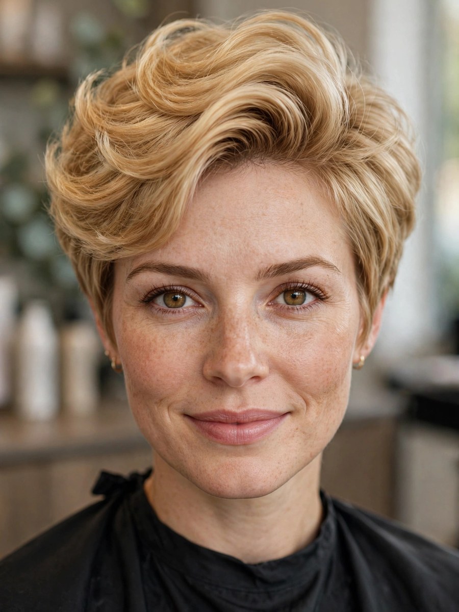 Pixie with voluminous blowout for thin fine hair