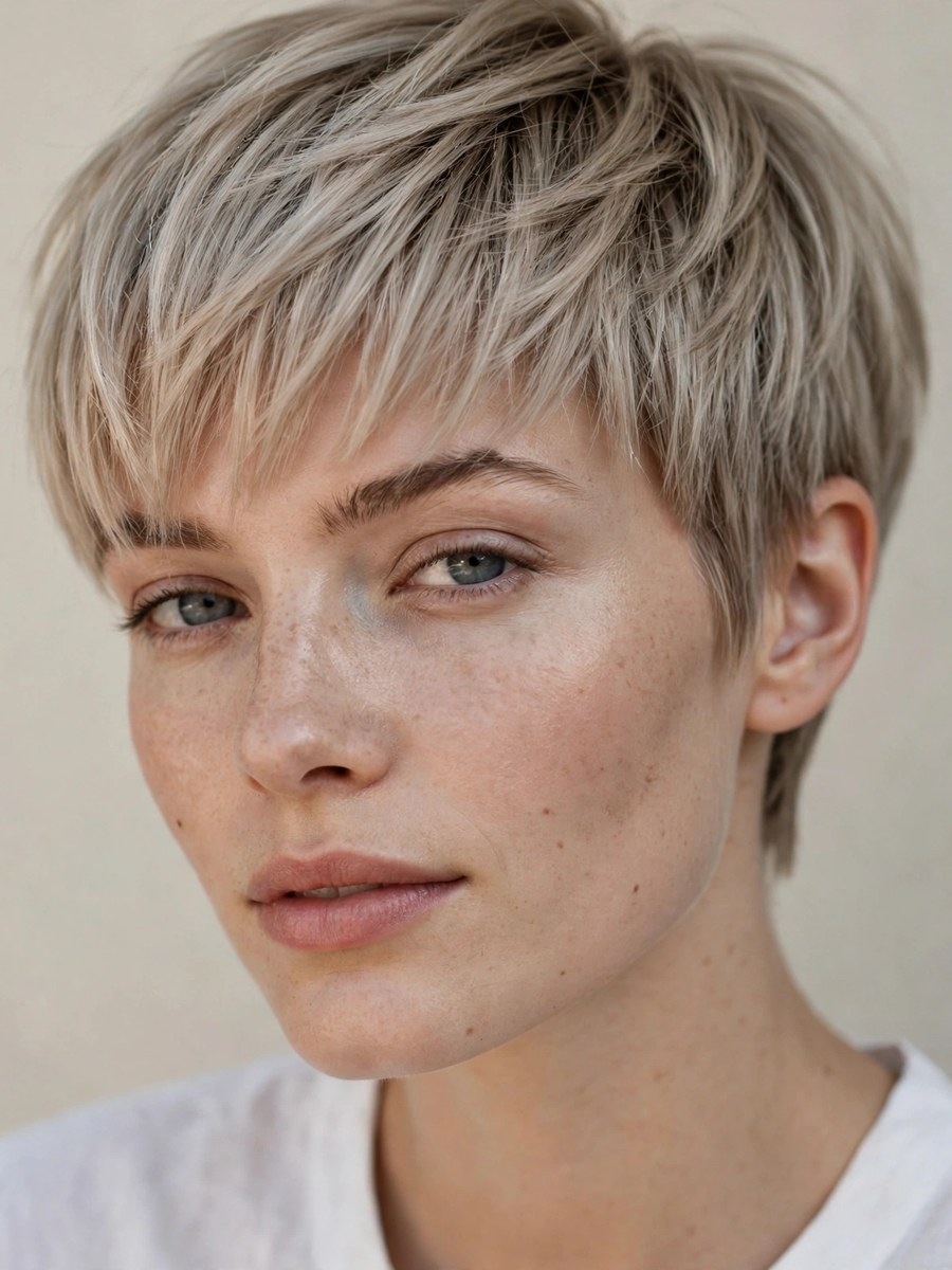 Pixie brushed forward for thin fine hair