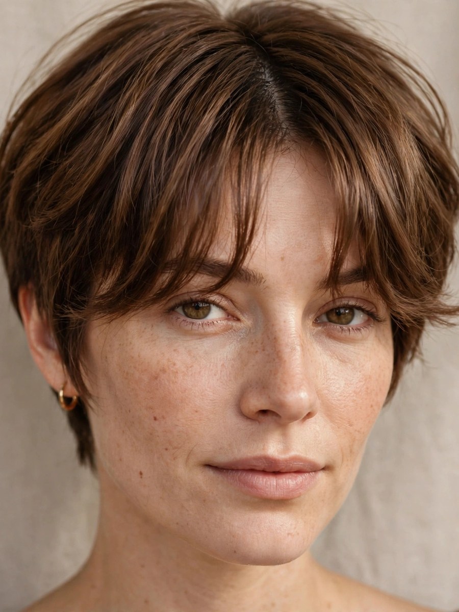Pixie with curtain bangs for thin fine hair