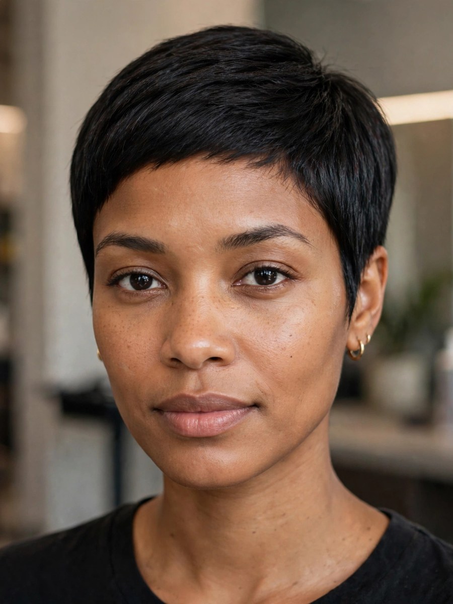 Classic tapered pixie haircut for thin fine hair