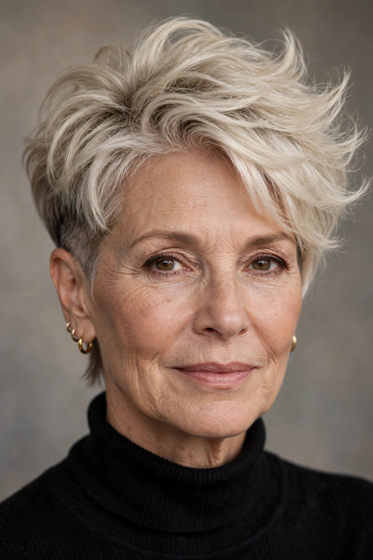 Soft undercut pixie with voluminous platinum top