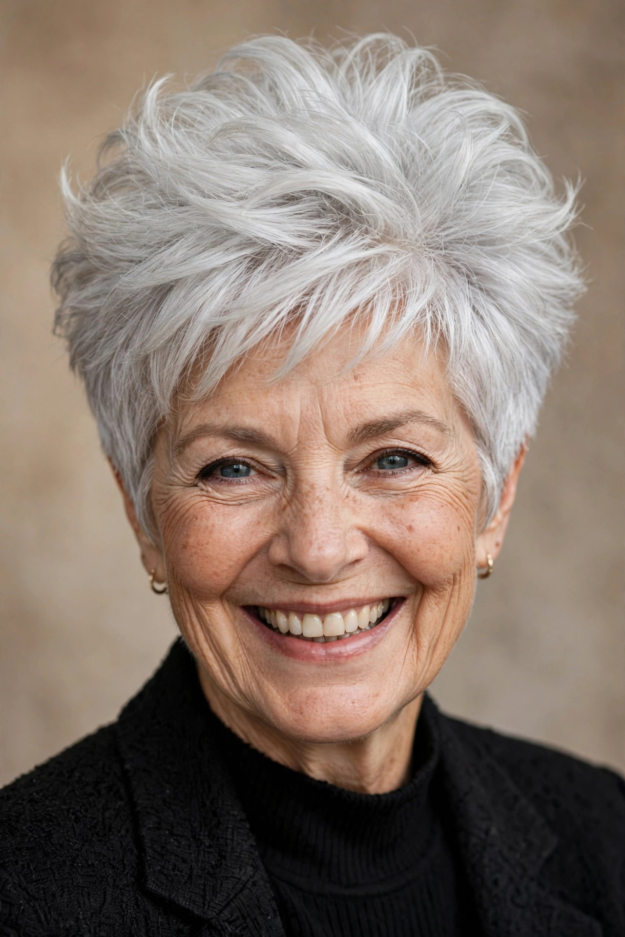 Voluminous silver pixie with maximum root lift