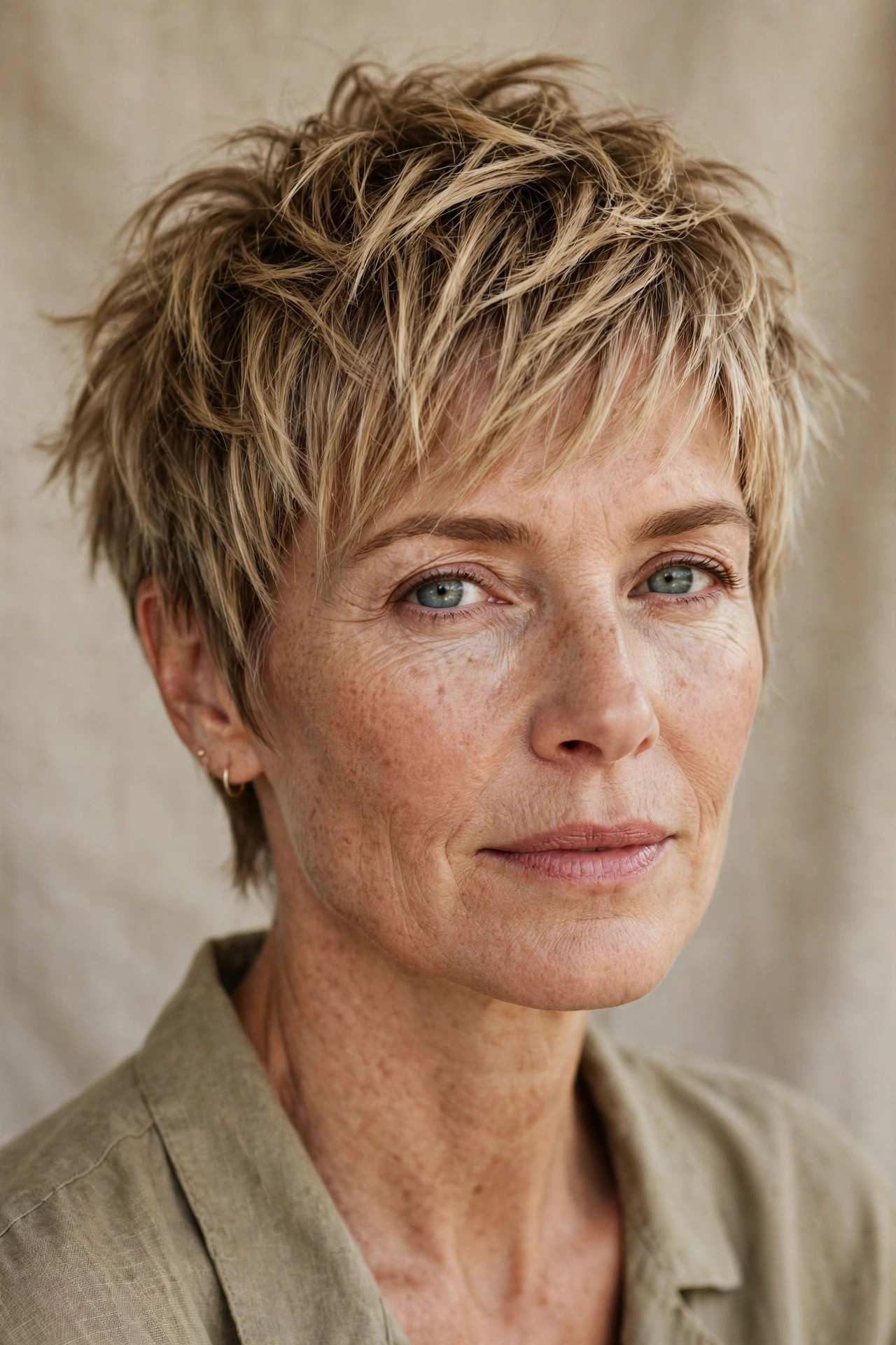 Textured choppy pixie with piecey blonde ends